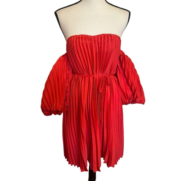 Express Red Pleated Dress - Picture 4 of 7